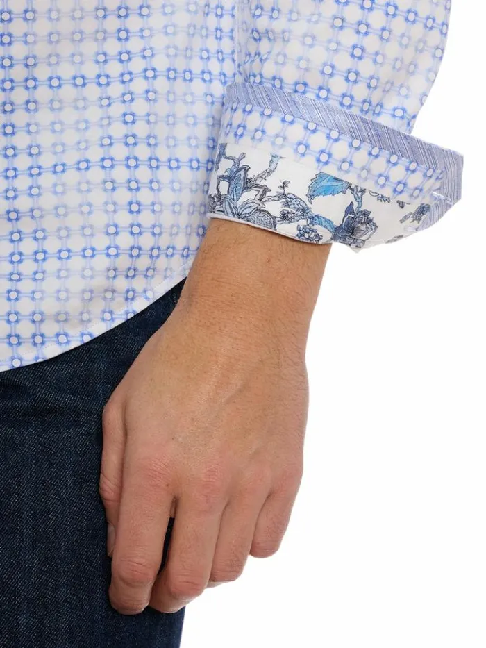 Men Robert Graham Button Down Shirts Port Of Call Motion Long Sleeve Knit Shirt Blue