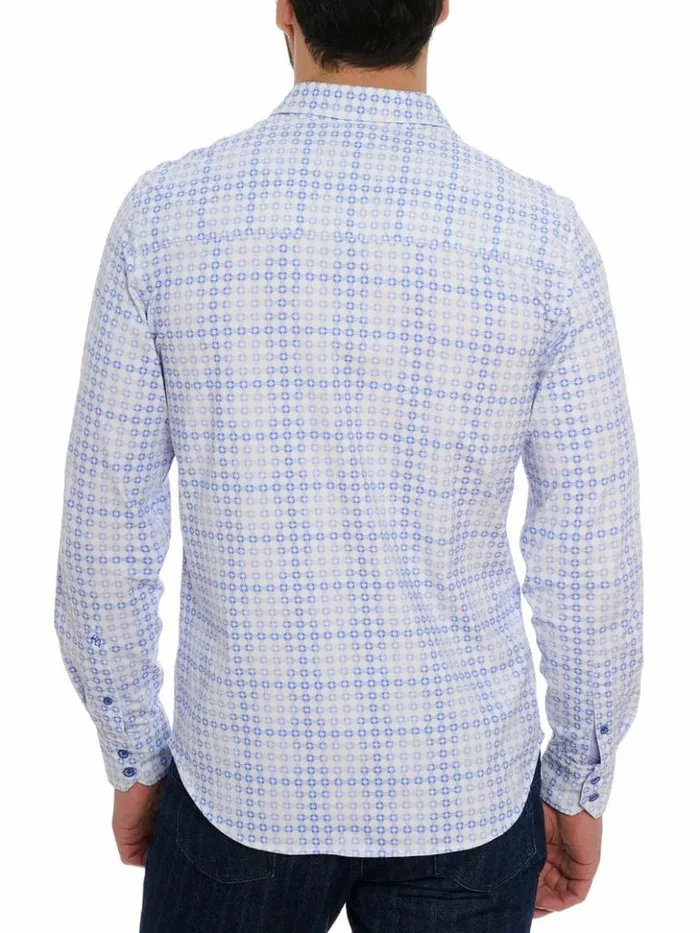 Men Robert Graham Button Down Shirts Port Of Call Motion Long Sleeve Knit Shirt Blue