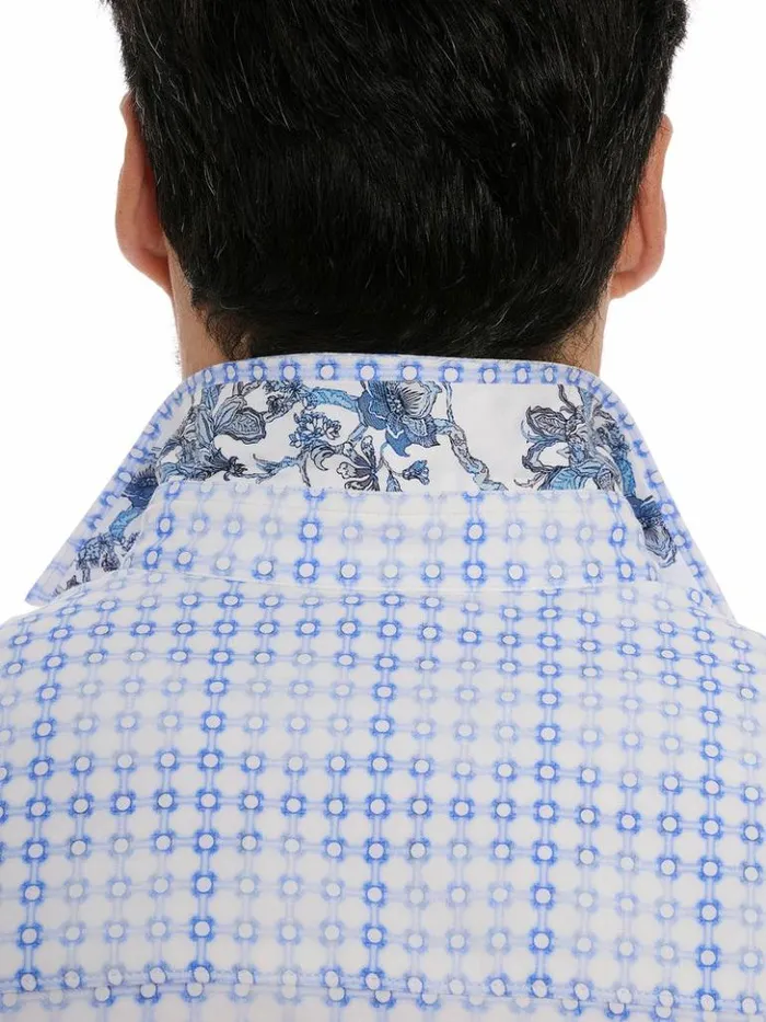 Men Robert Graham Button Down Shirts Port Of Call Motion Long Sleeve Knit Shirt Blue