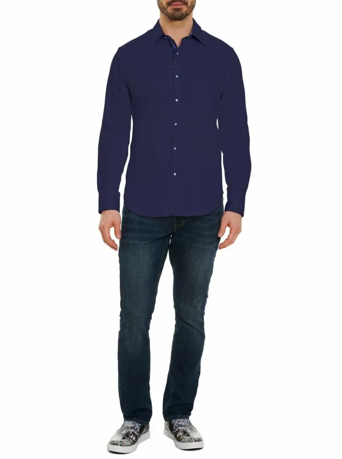 Men Robert Graham Button Down Shirts Righteous 2 Long Sleeve Button Down Shirt Navy