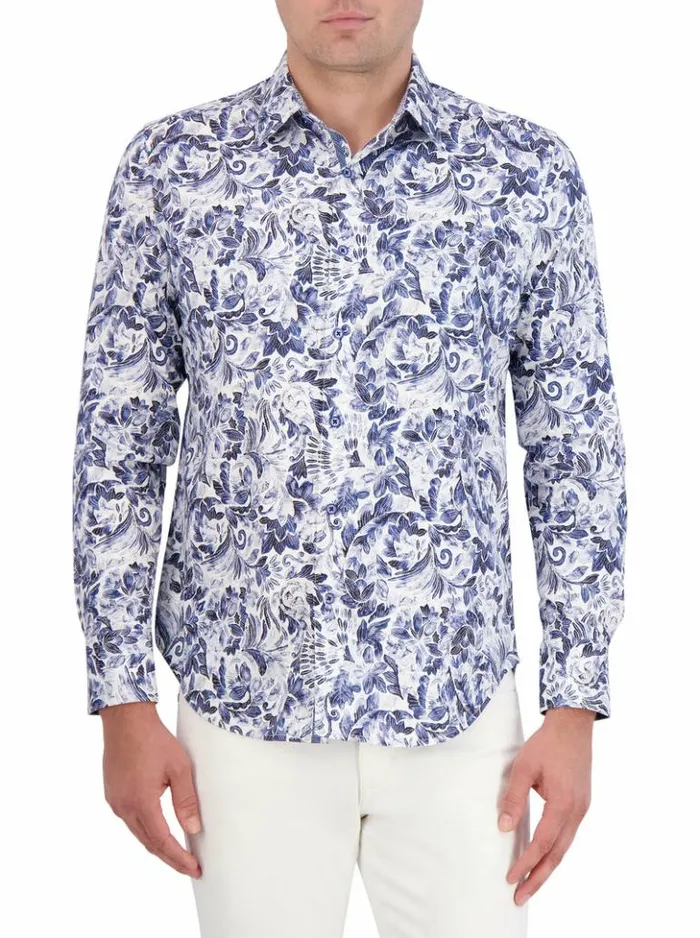 Men Robert Graham Button Down Shirts Santa Cruz Long Sleeve Button Down Shirt Blue