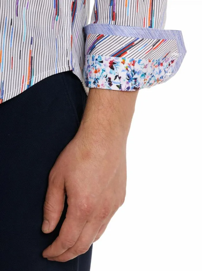 Men Robert Graham Button Down Shirts Shipping Lines Long Sleeve Button Down Shirt Multi