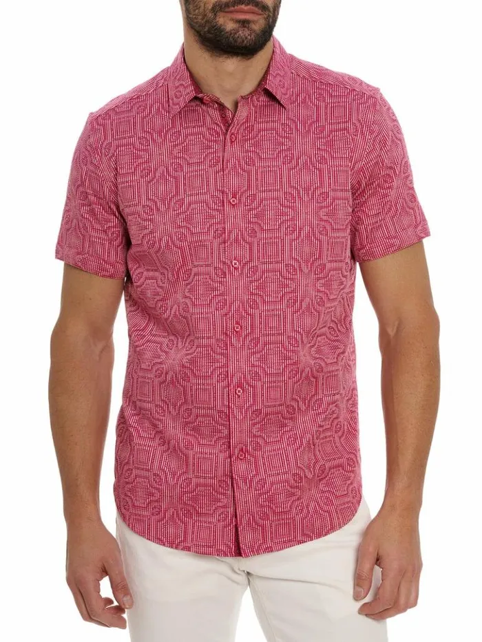 Men Robert Graham Button Down Shirts Voyage Short Sleeve Button Down Shirt Pink