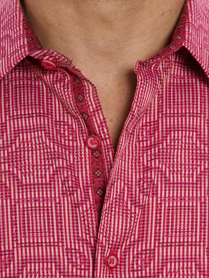 Men Robert Graham Button Down Shirts Voyage Short Sleeve Button Down Shirt Pink