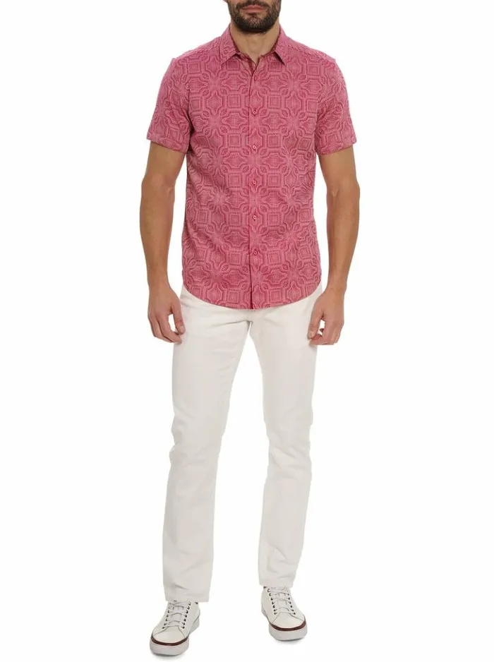 Men Robert Graham Button Down Shirts Voyage Short Sleeve Button Down Shirt Pink