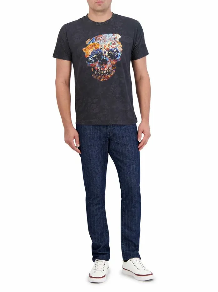 Men Robert Graham Polos and TShirts Skull Scrolls TShirt Black