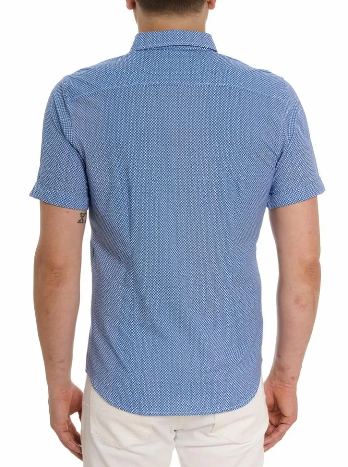 Men Robert Graham Sweaters and Knits Shuler Motion Short Sleeve Knit Shirt Blue