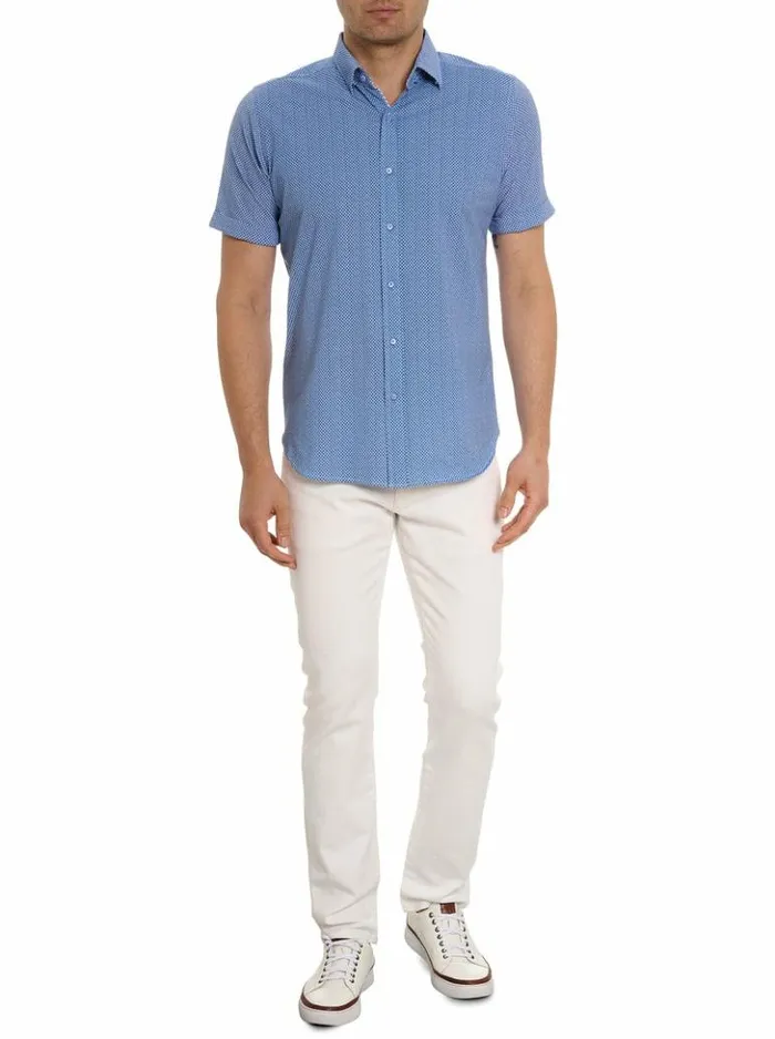 Men Robert Graham Sweaters and Knits Shuler Motion Short Sleeve Knit Shirt Blue