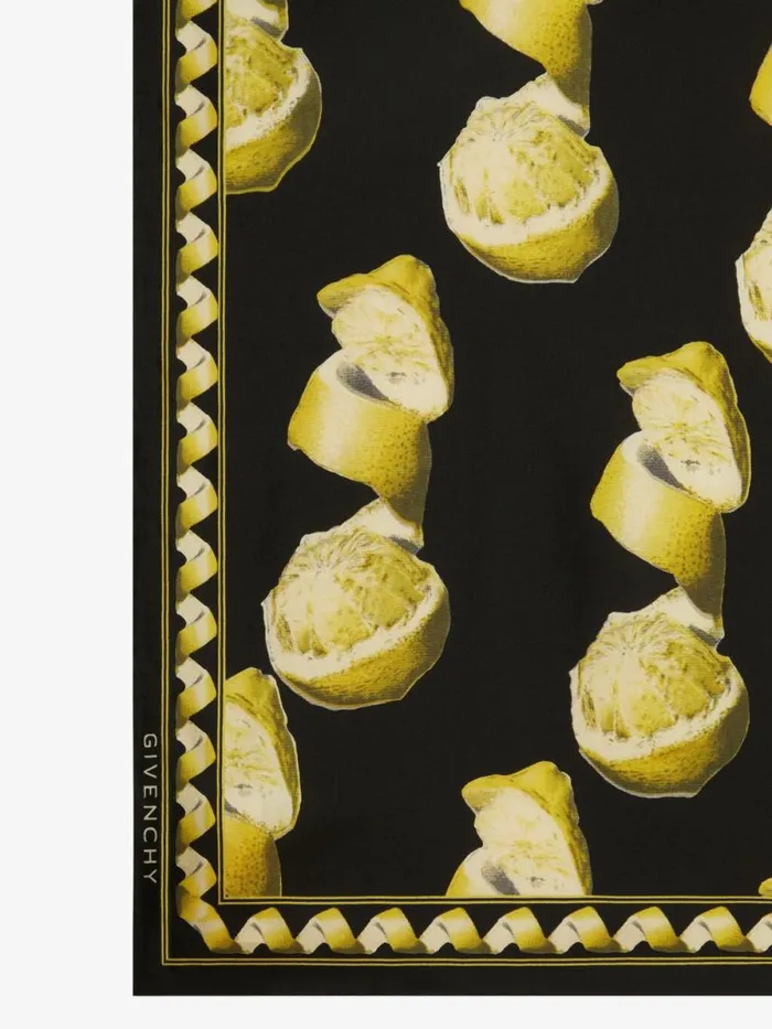 Men Scarves and Ties Givenchy Large Square In Printed Silk Blackyellow