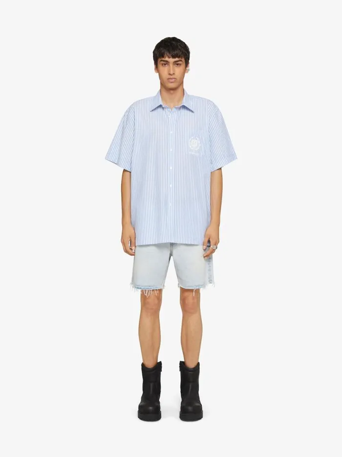 Men Shirts Givenchy Striped GIVENCHY Crest Shirt In Cotton Light Blue
