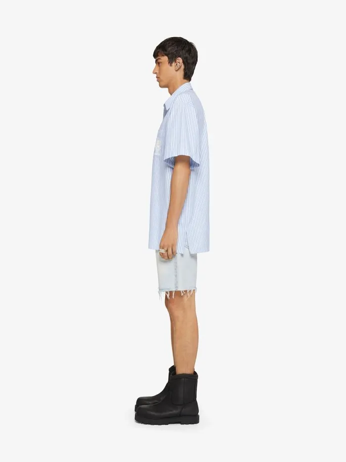 Men Shirts Givenchy Striped GIVENCHY Crest Shirt In Cotton Light Blue