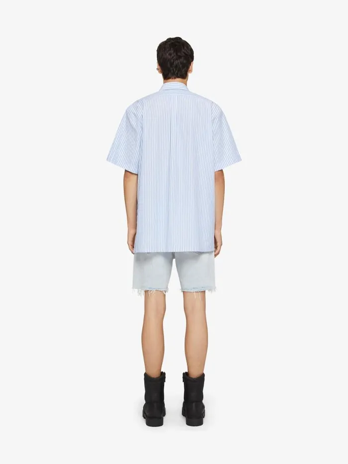 Men Shirts Givenchy Striped GIVENCHY Crest Shirt In Cotton Light Blue
