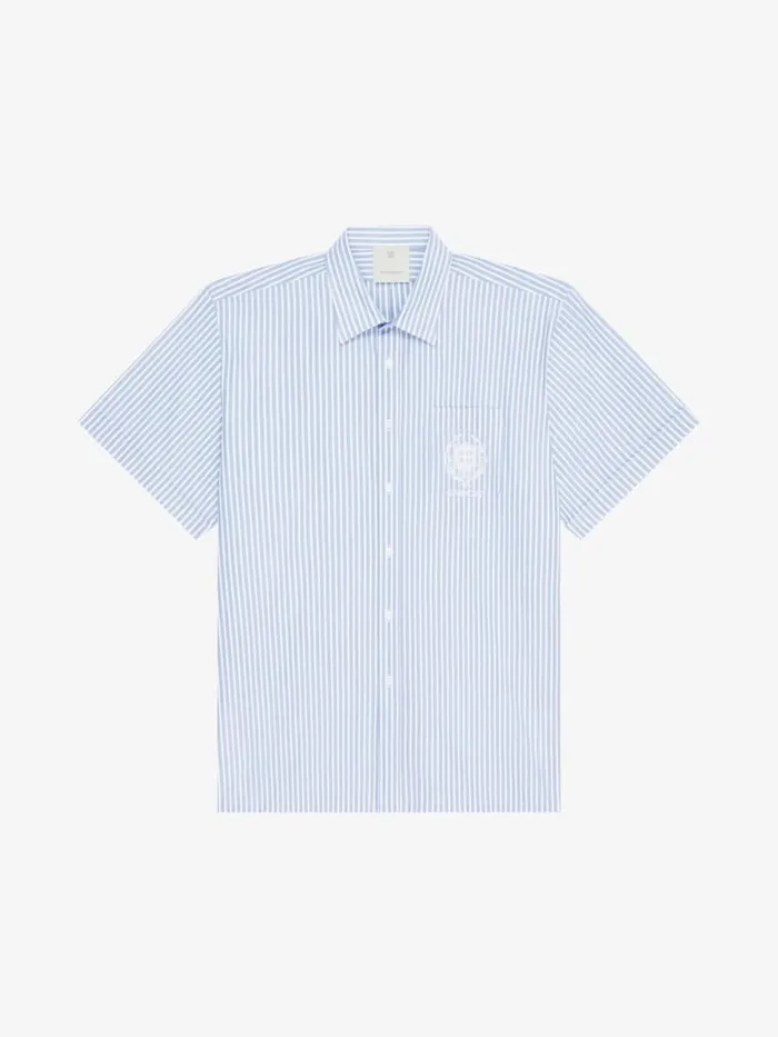 Men Shirts Givenchy Striped GIVENCHY Crest Shirt In Cotton Light Blue
