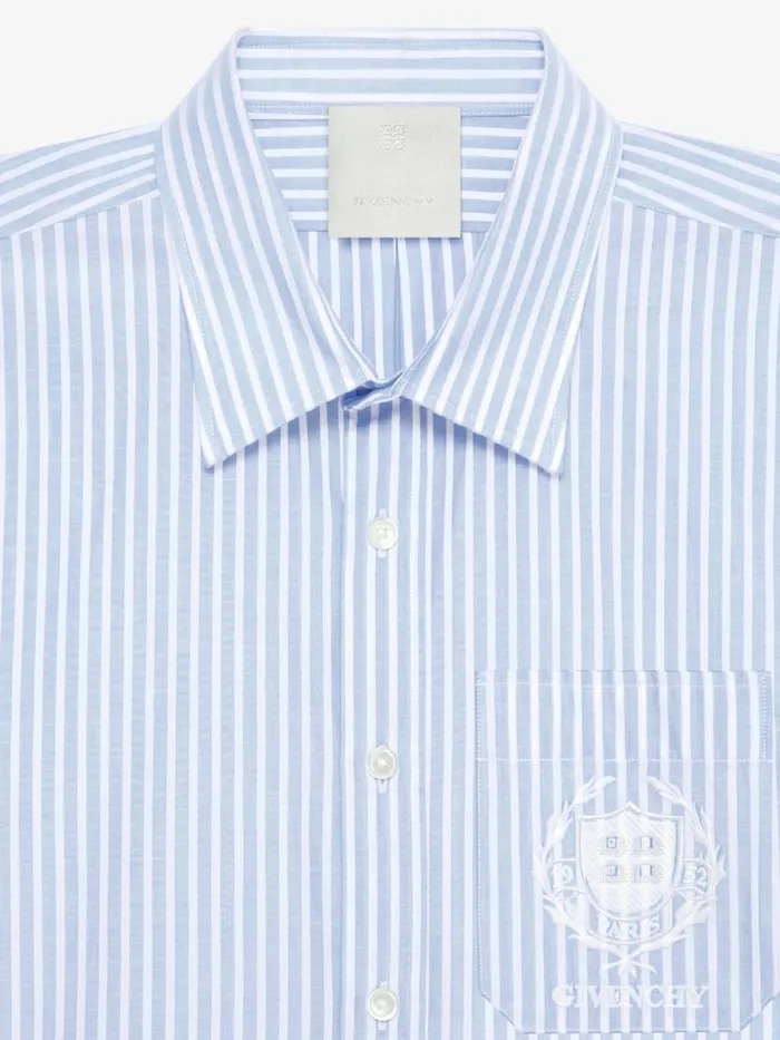 Men Shirts Givenchy Striped GIVENCHY Crest Shirt In Cotton Light Blue
