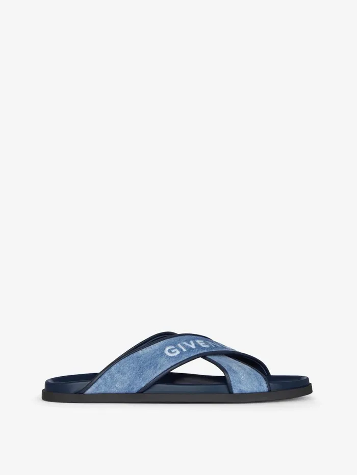 Men Slides and Sandals Givenchy G Plage Flat Sandals In Denim Denim Blue