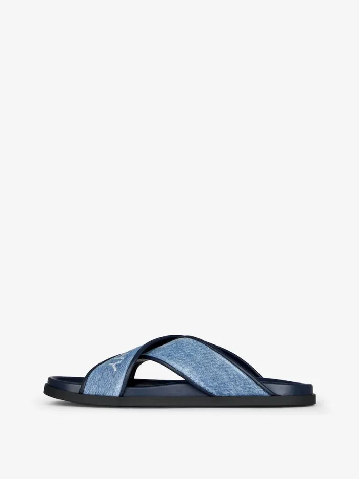 Men Slides and Sandals Givenchy G Plage Flat Sandals In Denim Denim Blue Men Slides and Sandals Givenchy G Plage Flat Sandals In Denim Denim Blue
