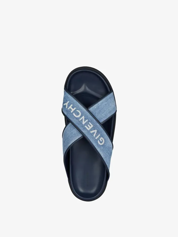 Men Slides and Sandals Givenchy G Plage Flat Sandals In Denim Denim Blue Men Slides and Sandals Givenchy G Plage Flat Sandals In Denim Denim Blue