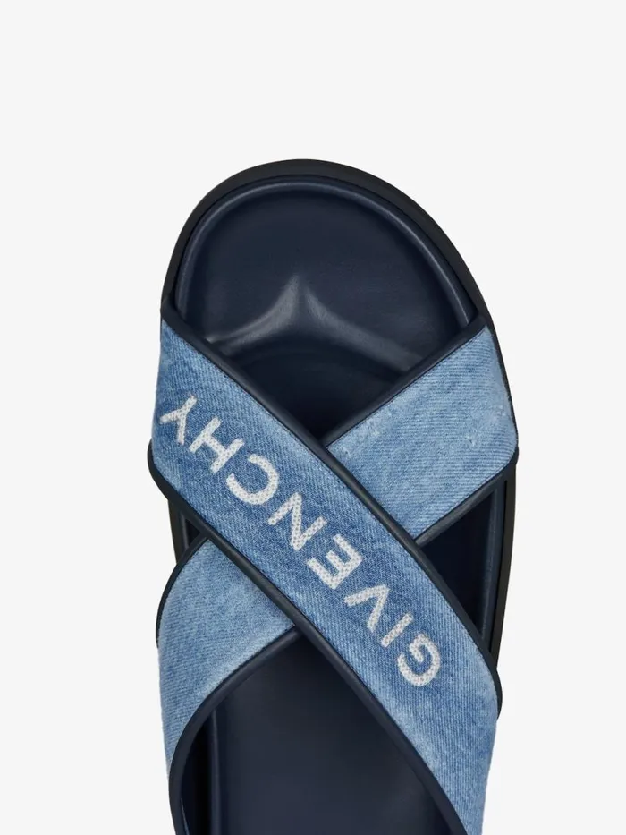 Men Slides and Sandals Givenchy G Plage Flat Sandals In Denim Denim Blue Men Slides and Sandals Givenchy G Plage Flat Sandals In Denim Denim Blue