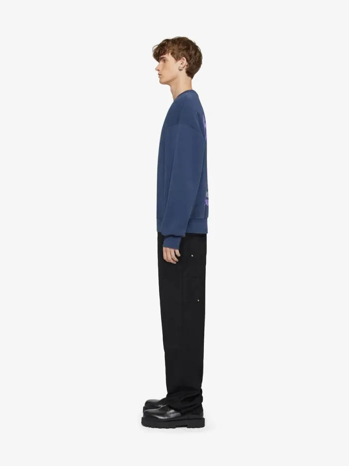 Men Sweatshirts and Hoodies Givenchy Boxy Fit Sweatshirt In Fleece With Reflective Artwork Deep Blue