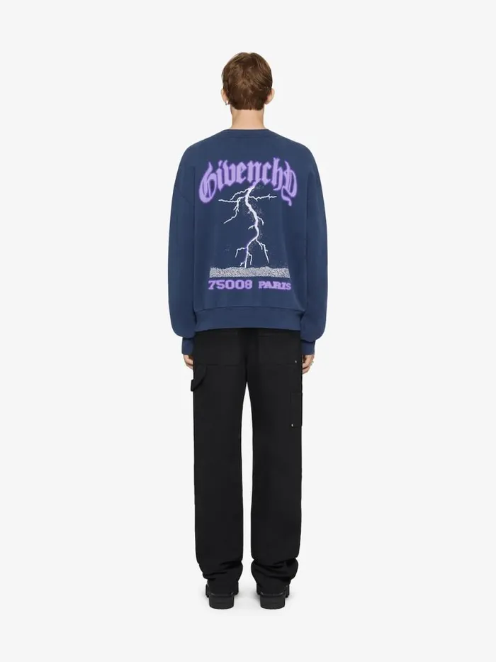 Men Sweatshirts and Hoodies Givenchy Boxy Fit Sweatshirt In Fleece With Reflective Artwork Deep Blue