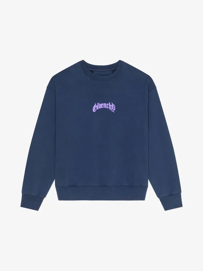 Men Sweatshirts and Hoodies Givenchy Boxy Fit Sweatshirt In Fleece With Reflective Artwork Deep Blue