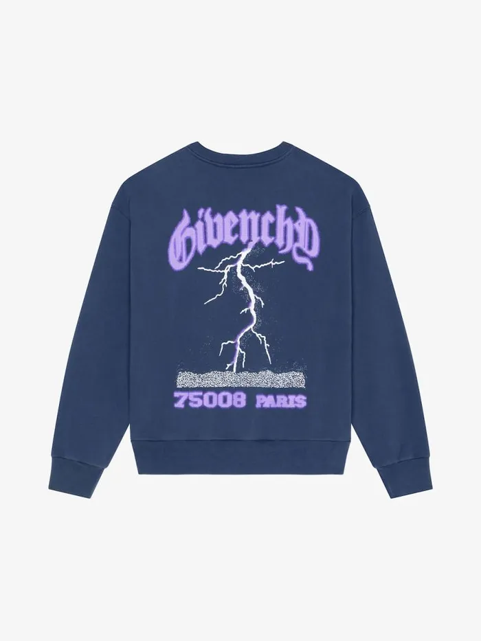 Men Sweatshirts and Hoodies Givenchy Boxy Fit Sweatshirt In Fleece With Reflective Artwork Deep Blue