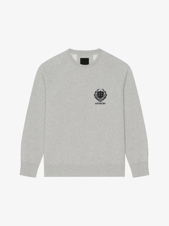 Men Sweatshirts and Hoodies Givenchy GIVENCHY Crest Slim Fit Sweatshirt In Fleece Light Grey Melange