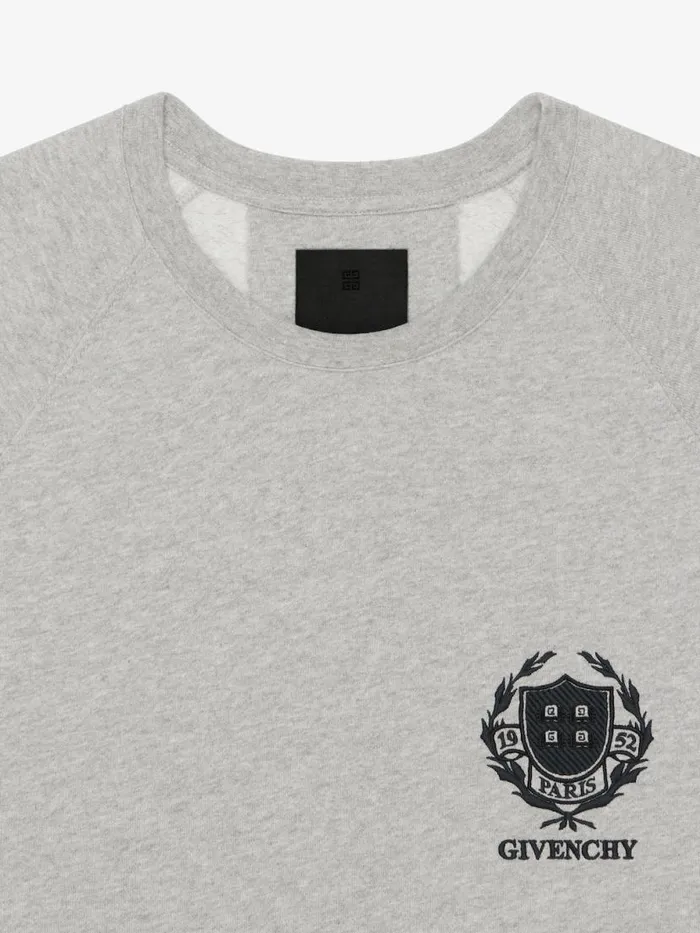 Men Sweatshirts and Hoodies Givenchy GIVENCHY Crest Slim Fit Sweatshirt In Fleece Light Grey Melange