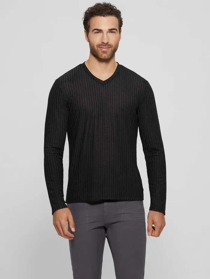 Men TShirts and Tanks GUESS Warehouse VNeck Knit Tee Black