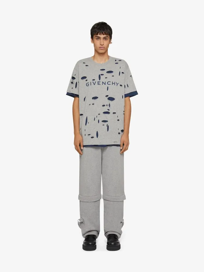 Men TShirts Givenchy GIVENCHY Oversized Tshirt In Destroyed Cotton Greyblue