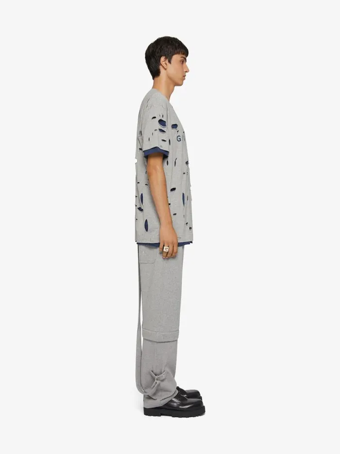 Men TShirts Givenchy GIVENCHY Oversized Tshirt In Destroyed Cotton Greyblue