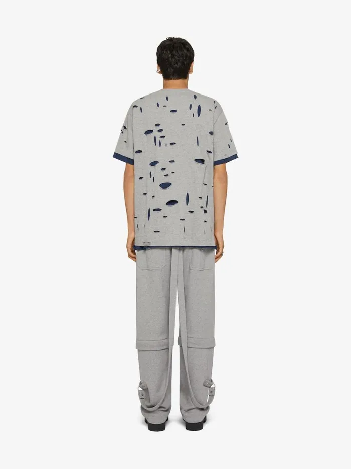 Men TShirts Givenchy GIVENCHY Oversized Tshirt In Destroyed Cotton Greyblue
