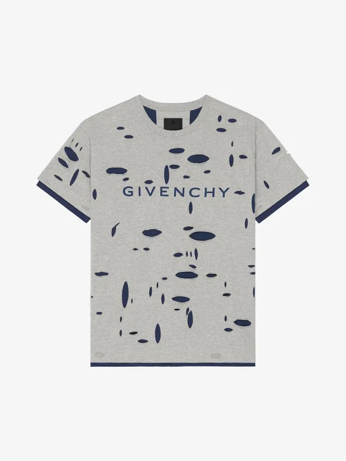 Men TShirts Givenchy GIVENCHY Oversized Tshirt In Destroyed Cotton Greyblue