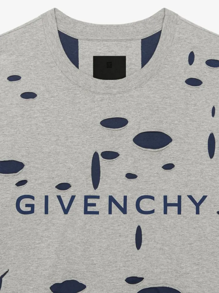 Men TShirts Givenchy GIVENCHY Oversized Tshirt In Destroyed Cotton Greyblue