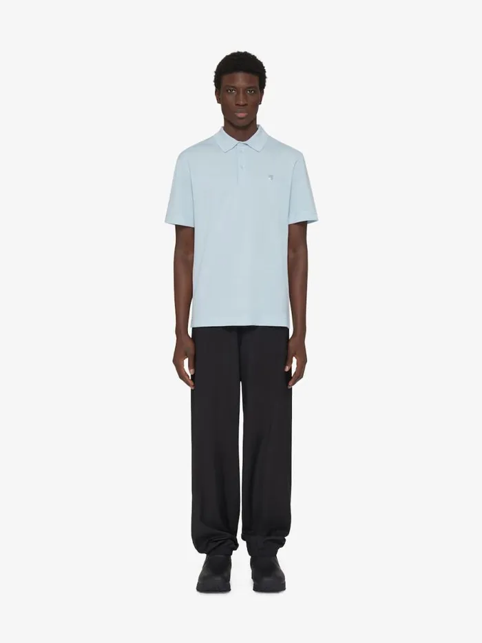 Men TShirts Givenchy Polo In Cotton With 4G Detail Sky Blue