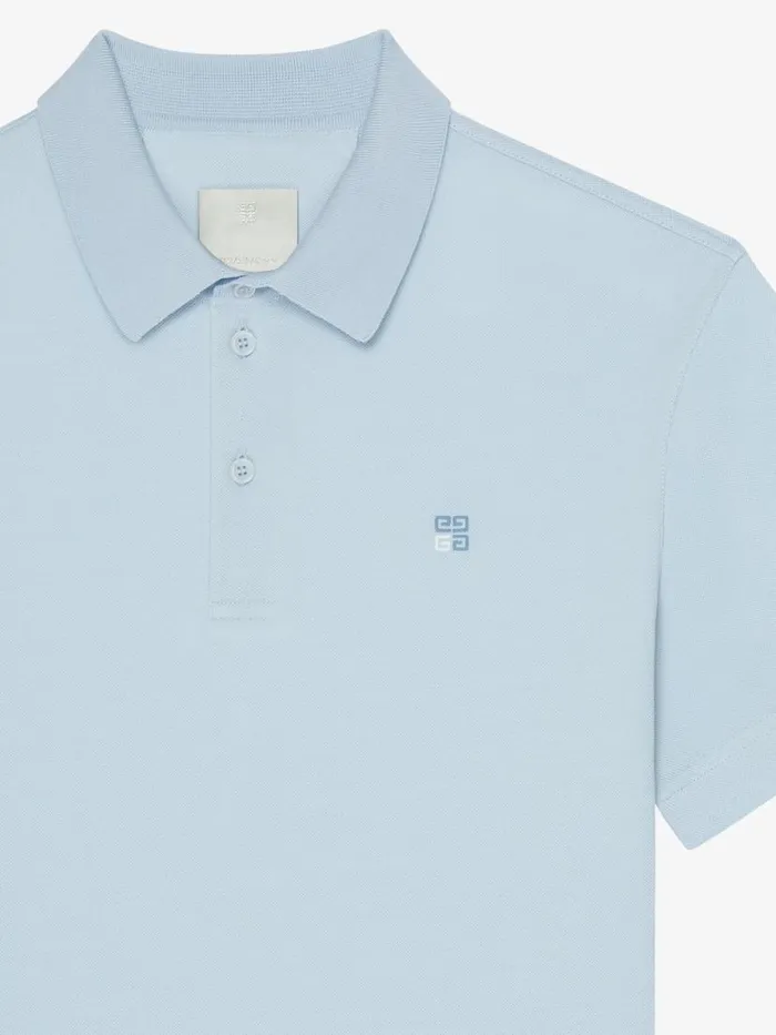 Men TShirts Givenchy Polo In Cotton With 4G Detail Sky Blue