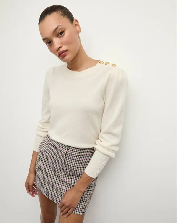 Nelia Cashmere Pullover Button Accent Ivory Women Veronica Beard Sweaters