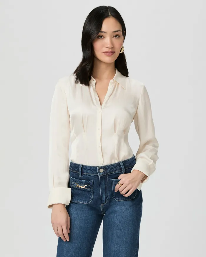 Nelly Shirt 8211 Latte Foam Satin Women Tops and Blouses PAIGE
