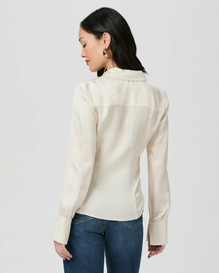Nelly Shirt 8211 Latte Foam Satin Women Tops and Blouses PAIGE