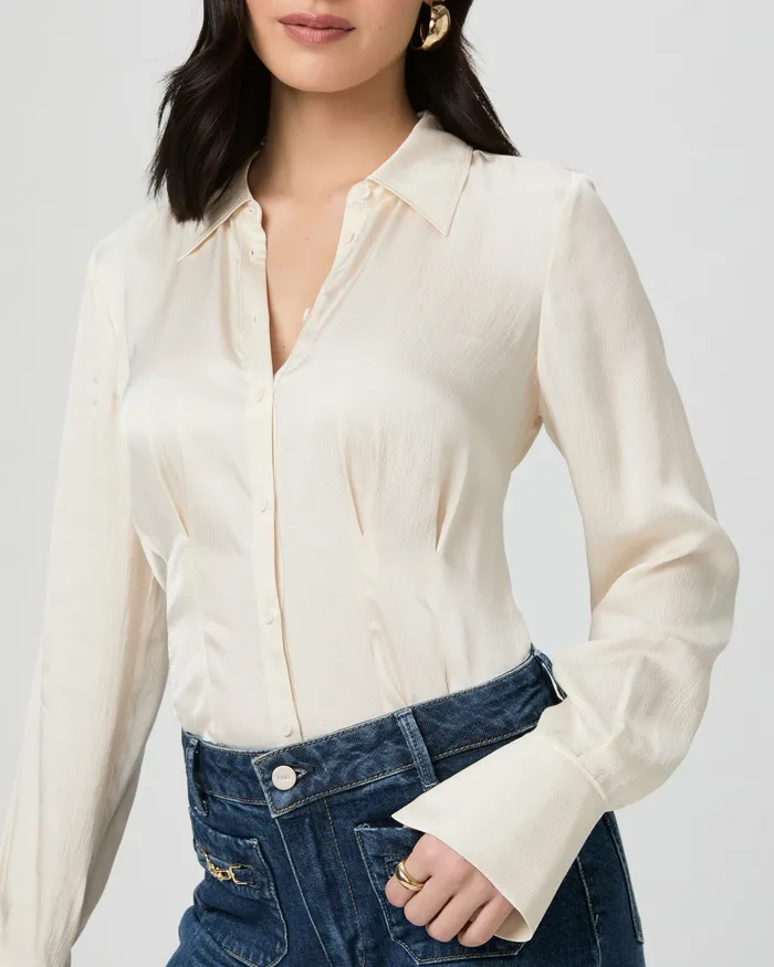 Nelly Shirt 8211 Latte Foam Satin Women Tops and Blouses PAIGE