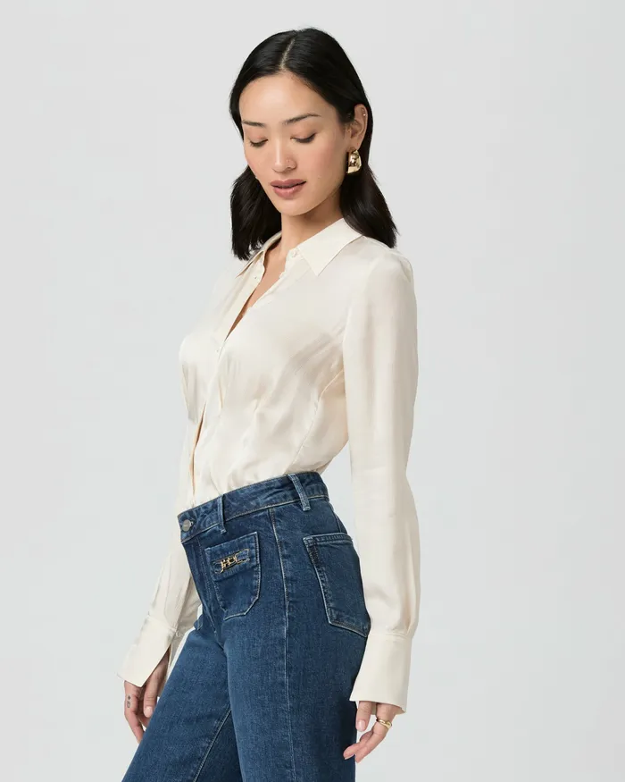 Nelly Shirt 8211 Latte Foam Satin Women Tops and Blouses PAIGE