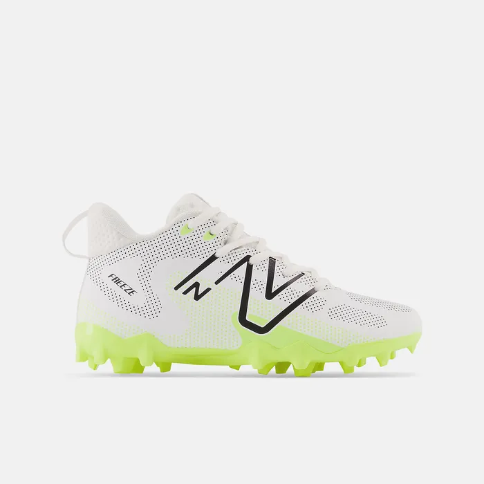 New Balance FreezeLX v4 Jr White with Hilite and Black Kids Cleats