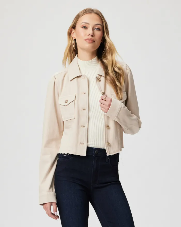 PAIGE Jackets and Coats Women Cropped Pacey Denim Jacket 8211 Soft Beige