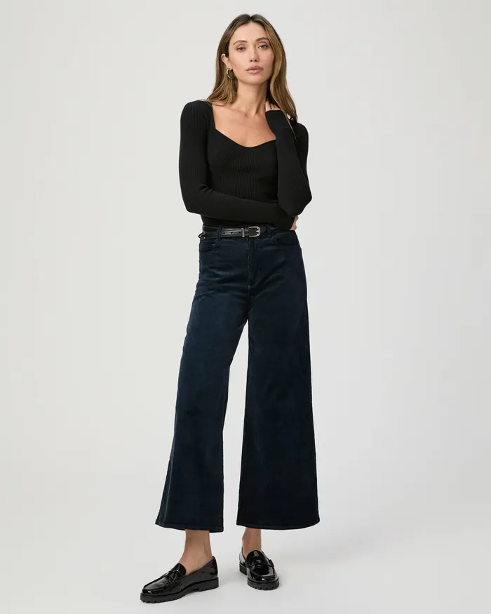 Pants Women PAIGE Harper Ankle Wide Leg Pant 8211 Deep Navy Corduroy