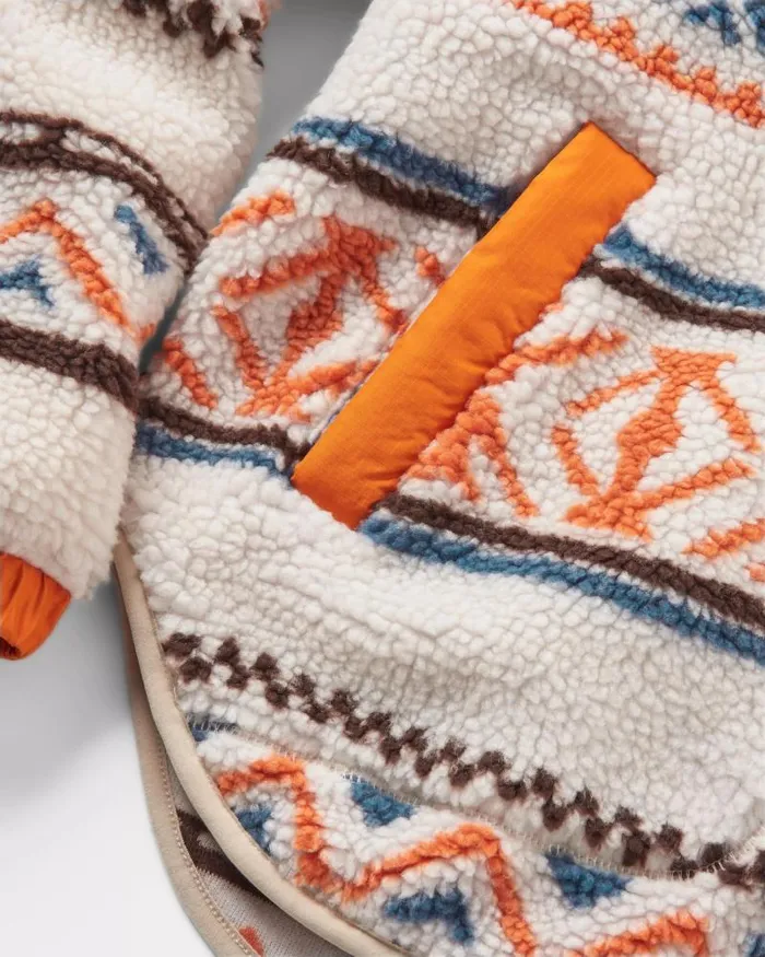 Passenger Tops Beaumont Recycled Sherpa Hooded Fleece Homespun Stripe Sunrise Orange Homespun Stripe Sunrise Orange 8211 Women