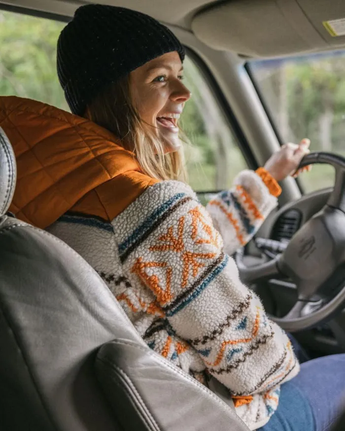 Passenger Tops Beaumont Recycled Sherpa Hooded Fleece Homespun Stripe Sunrise Orange Homespun Stripe Sunrise Orange 8211 Women