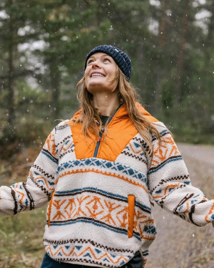 Passenger Tops Beaumont Recycled Sherpa Hooded Fleece Homespun Stripe Sunrise Orange Homespun Stripe Sunrise Orange 8211 Women