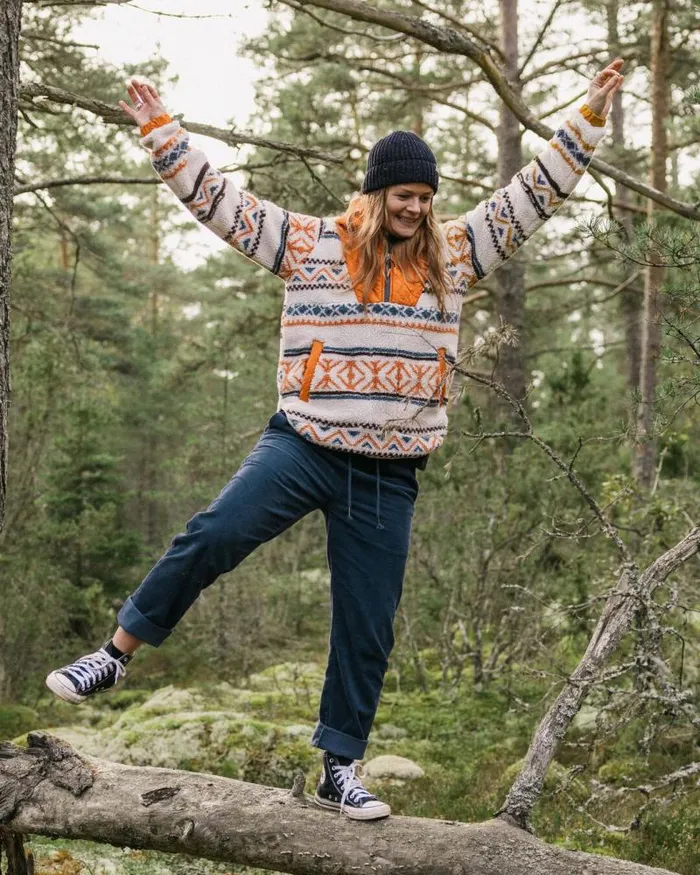 Passenger Tops Beaumont Recycled Sherpa Hooded Fleece Homespun Stripe Sunrise Orange Homespun Stripe Sunrise Orange 8211 Women