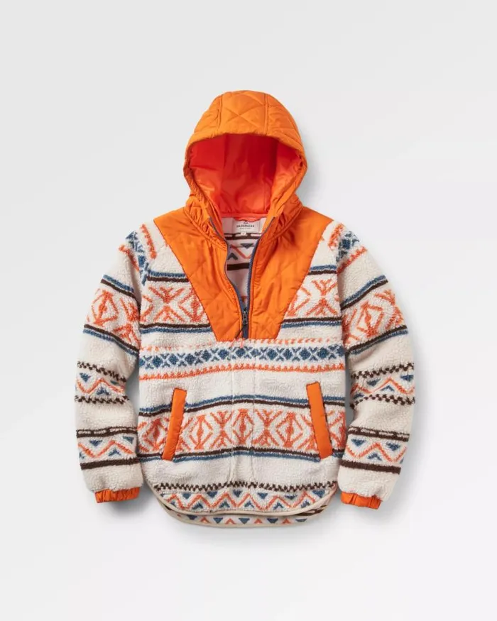 Passenger Tops Beaumont Recycled Sherpa Hooded Fleece Homespun Stripe Sunrise Orange Homespun Stripe Sunrise Orange 8211 Women
