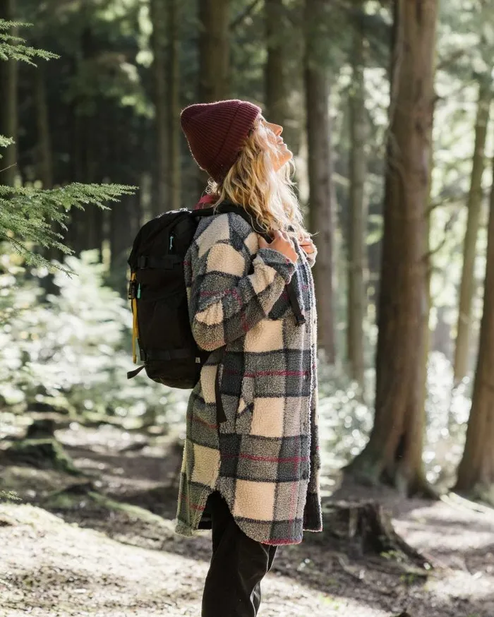 Passenger Tops Cloudy Recycled DeepPile Sherpa Fleece Shirt Dark Denim Check Dark Denim Check 8211 Women